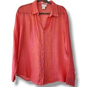 Nicolle Miller 100% linen European flax button down shirt orange pink size M new